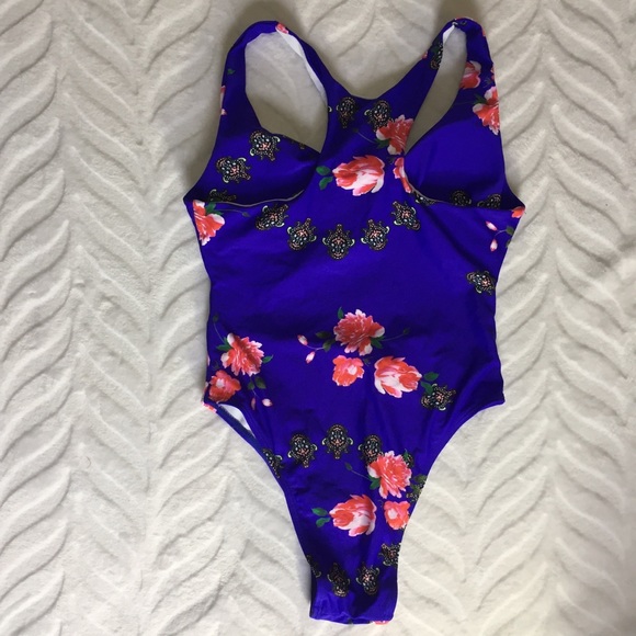 Blue Floral One-Piece Swimsuit High Waist Royal - Picture 2 of 9